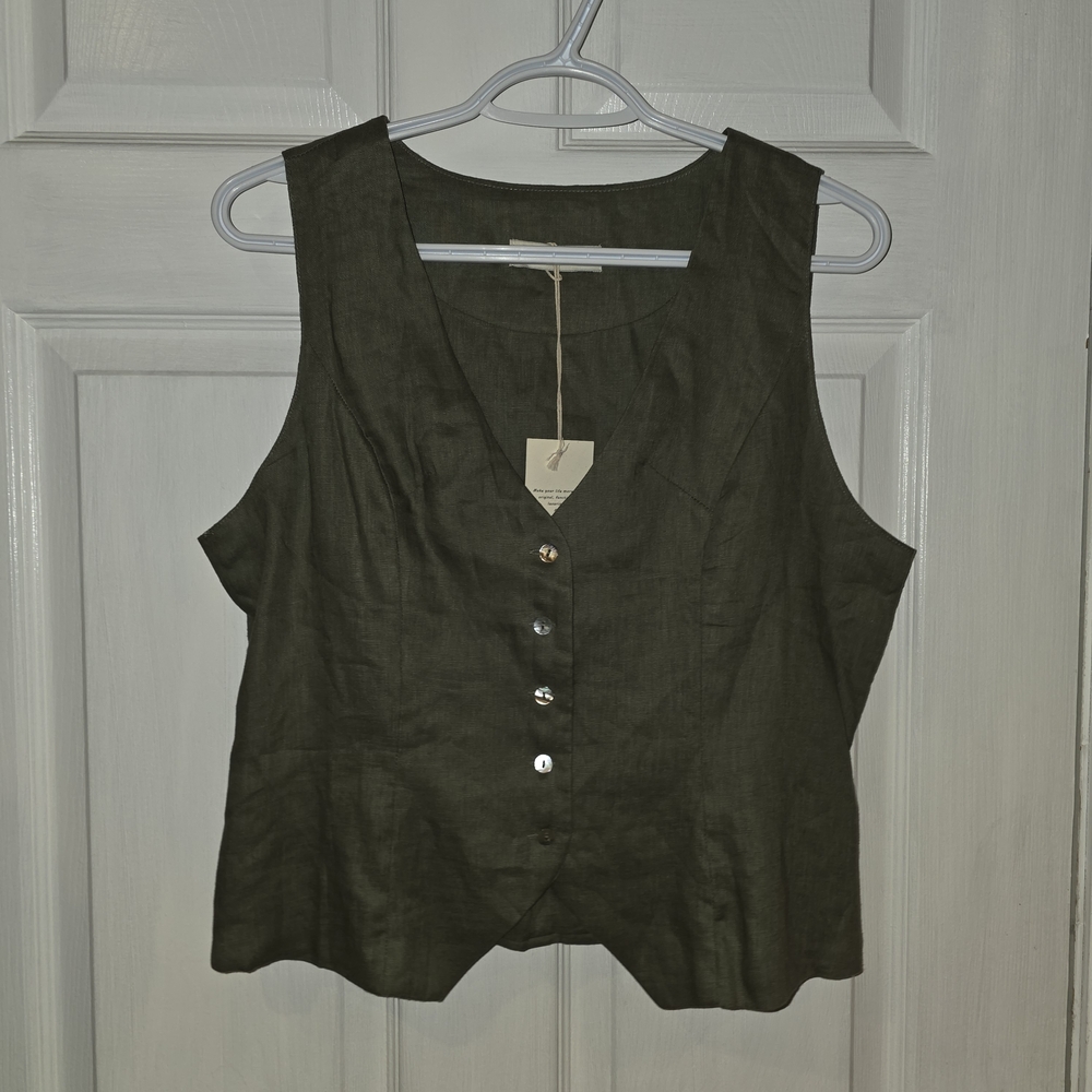 NWT Olive Green Linen Vest
